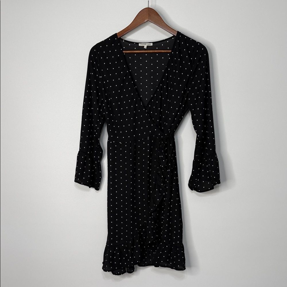 Charlotte Russe Black and White Polka Dot Long Sleeve Mini Wrap Dress Size Small